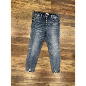 Vervet High Rise Button Fly Taper leg Beach Distress Jeans 31 Blue